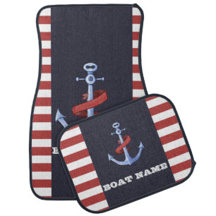 Nautical Anchor Navy Blue,Red Stripes Car Floor Mat