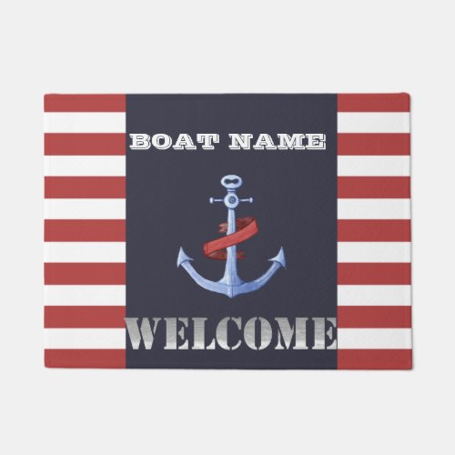 Nautical Anchor Navy BlueRed Stripes Doorm Doormat