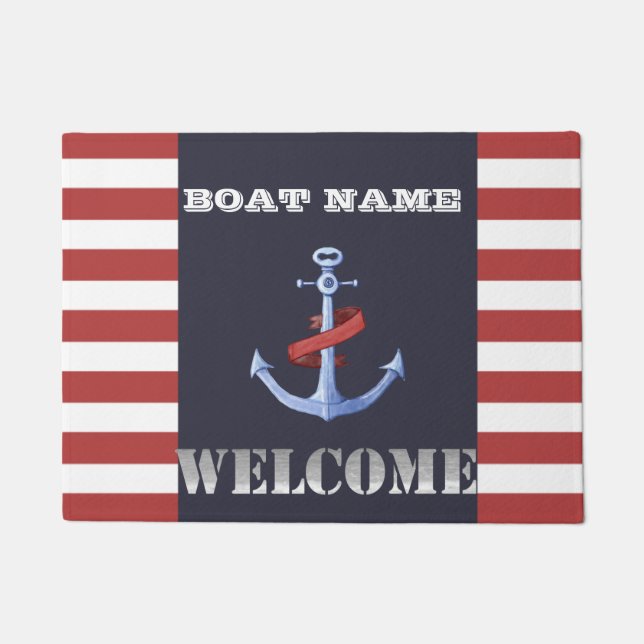 Nautical Anchor Navy Blue,Red Stripes Doorm Doormat (Front)