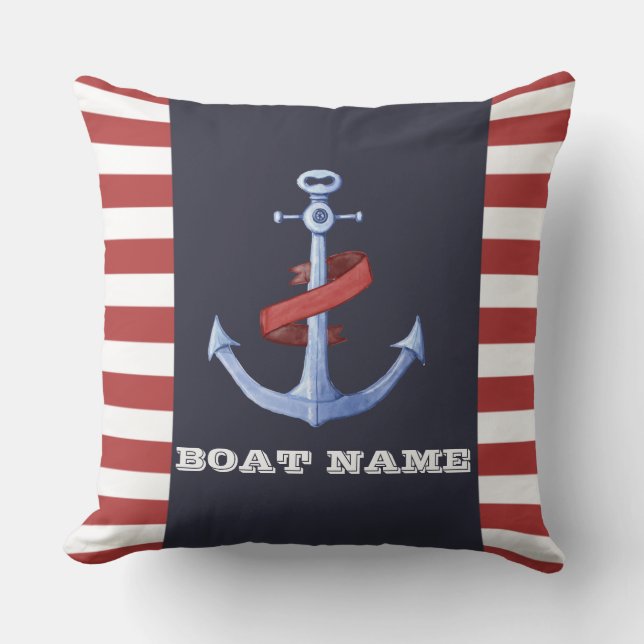 Nautical Anchor Navy Blue,Red Stripes Throw Pillow (Front)