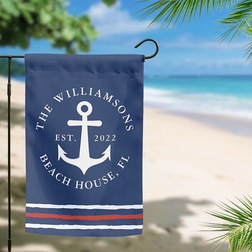 Nautical Anchor Navy Blue Red White Beach House Garden Flag