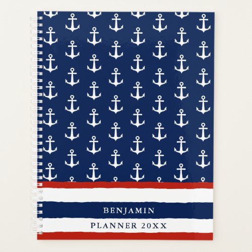 Nautical Anchor Navy Blue Red White Name 2024 Planner