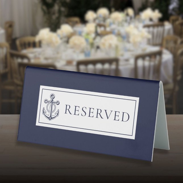 Nautical Anchor Navy Blue Reserved Table Tent (Nautical Anchor Navy Blue Reserved Table Tent Sign)