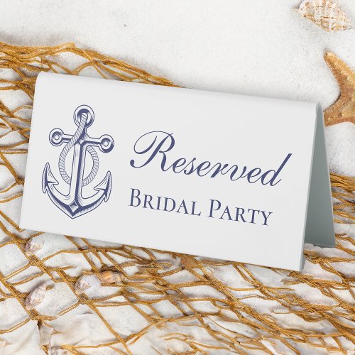 Nautical Anchor Navy Blue Reserved Wedding Table Tent Sign