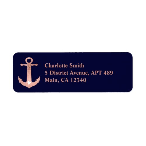 Nautical anchor navy blue rose gold home moving label
