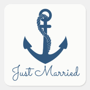 Nautical Anchor Navy Blue Sailor Beach Wedding Square Sticker