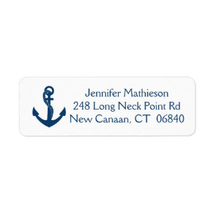 Nautical Anchor Navy Blue Sailor Ocean Beach Label