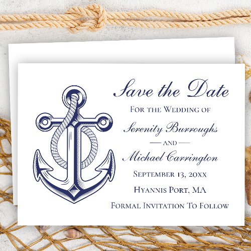 Nautical Anchor Navy Blue Save the Date Wedding Invitation