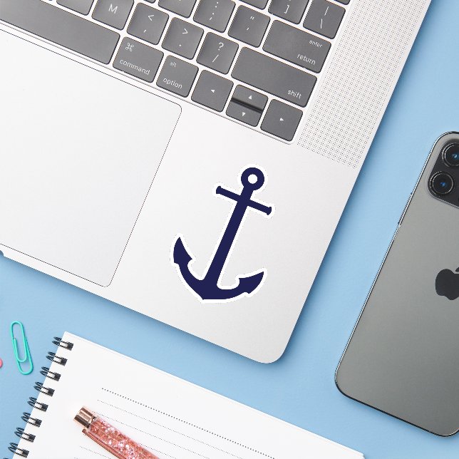 Nautical Anchor Navy Blue Sticker (Laptop w/ iPhone)