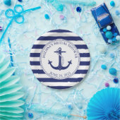 Nautical Anchor Navy Blue Stripe Bridal Shower Paper Plates (Party)
