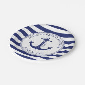 Nautical Anchor Navy Blue Stripe Bridal Shower Paper Plates (Angled)