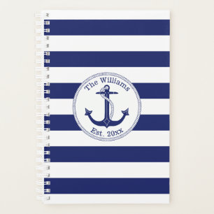 Nautical Anchor Navy Blue Stripe Planner