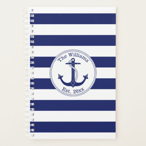 Nautical Anchor Navy Blue Stripe Planner