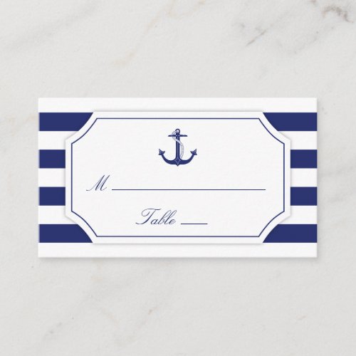 Nautical Anchor Navy Blue Stripe Wedding Place Card