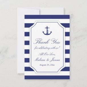 Nautical Anchor Navy Blue Stripe Wedding Thank You