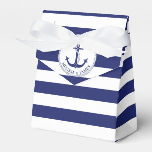 Nautical Anchor Navy Blue Stripe Wedding Thank You Favor Boxes