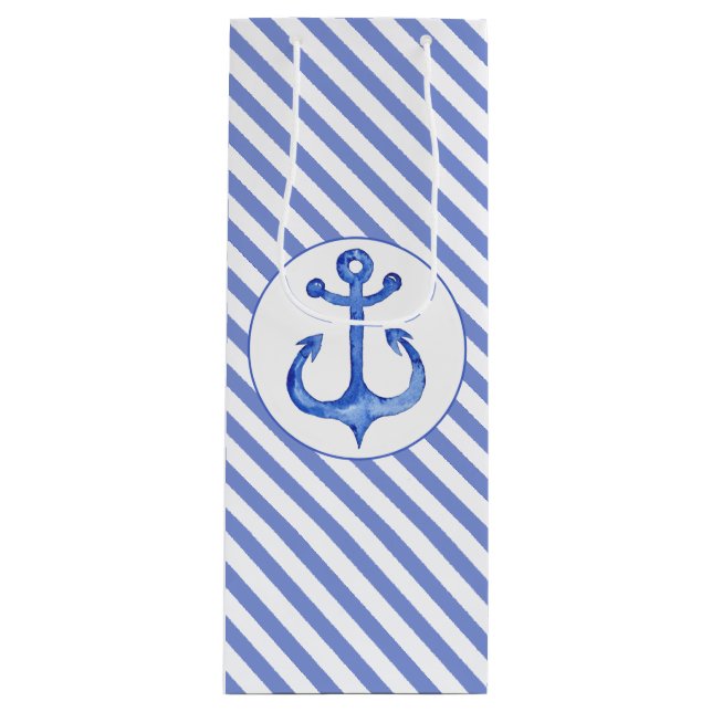 Nautical Anchor - Navy Blue Striped Gift Bag (Front)