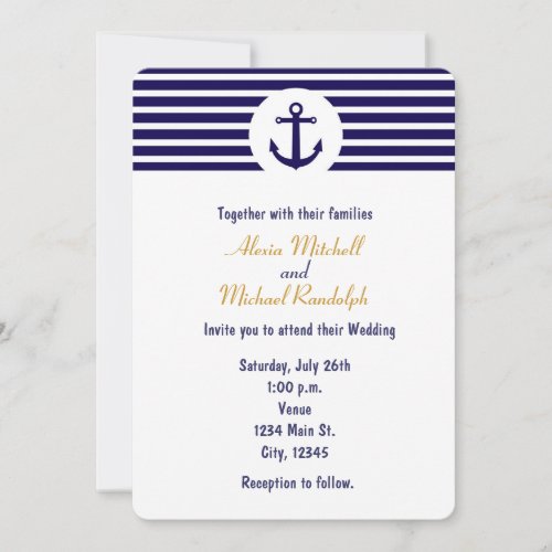 Nautical Anchor Navy Blue Striped Invitation