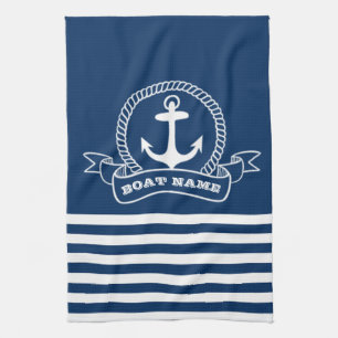 Nautical Anchor Navy Blue Striped Kitchen Towel
