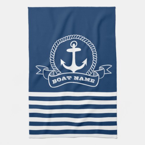 Nautical Anchor Navy Blue Striped  Kitchen Towel