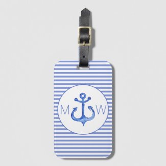 Nautical Anchor | Navy Blue Striped Luggage Tag