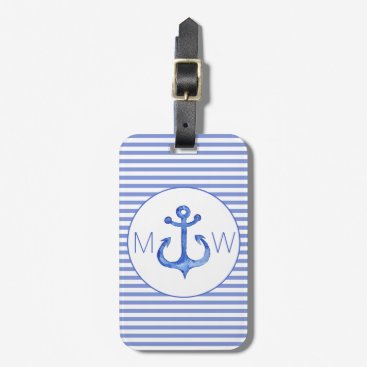 Nautical Anchor | Navy Blue Striped Luggage Tag Nautical Anchor | Navy Blue Striped Luggage Tag