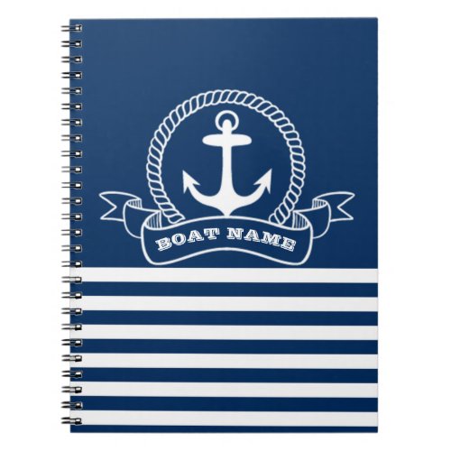 Nautical Anchor Navy Blue Striped Notebook