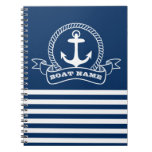 Nautical Anchor Navy Blue Striped Notebook at Zazzle