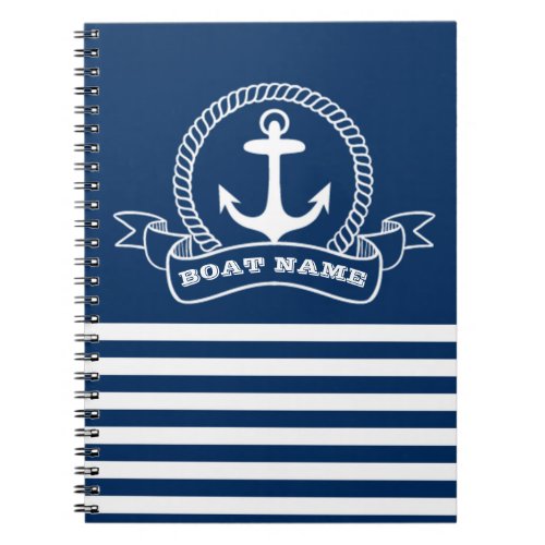 Nautical Anchor Navy Blue Striped Notebook