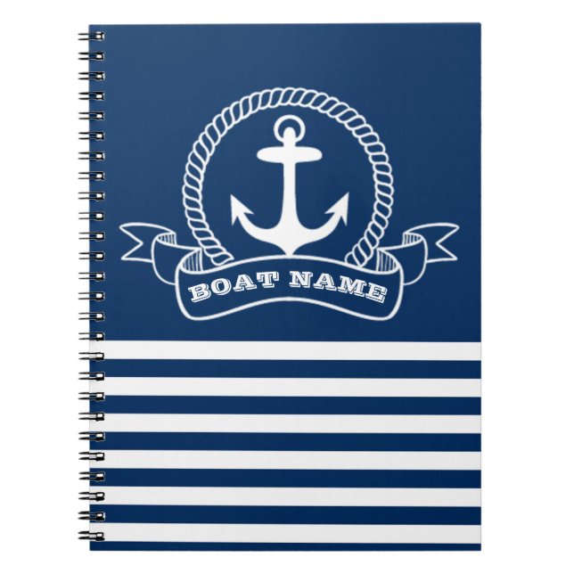 Nautical Anchor Navy Blue Striped Notebook (Front)