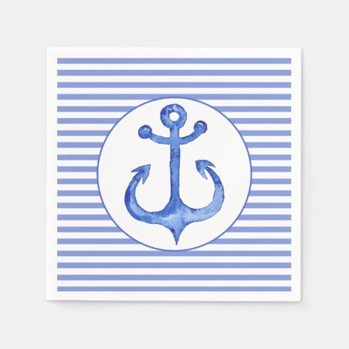 Nautical Anchor _ Navy Blue Striped Paper Napkins