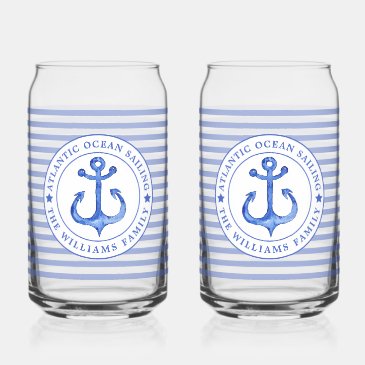 Nautical Anchor Navy Blue Striped Personalized