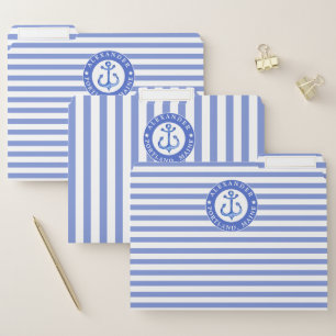 Nautical Anchor Navy Blue Striped Personalized File Folder