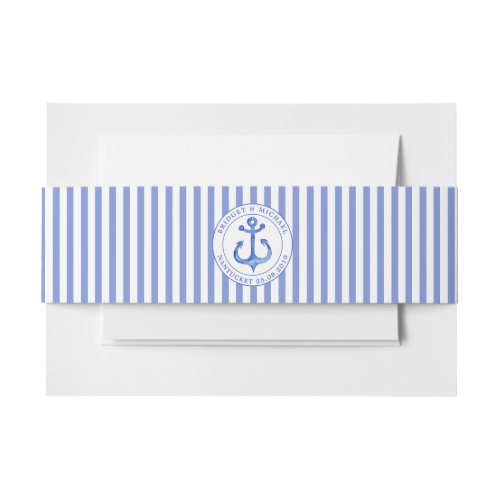 Nautical Anchor Navy Blue Striped Personalized Invitation Belly Band