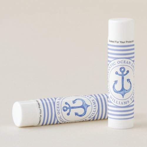 Nautical Anchor Navy Blue Striped Personalized Lip Balm