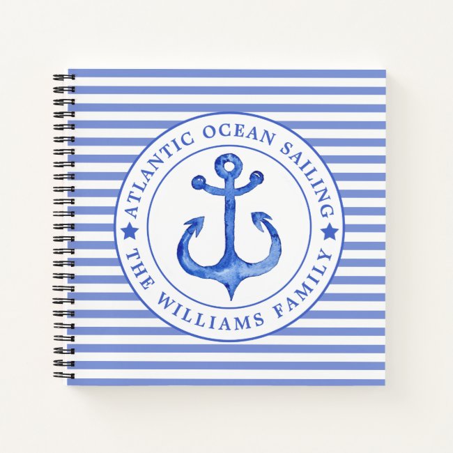 Nautical Anchor Navy Blue Striped Personalized