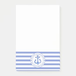 Nautical Anchor Navy Blue Striped Personalized Post-it Notes