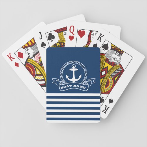 Nautical Anchor Navy Blue Striped  Playing Cards
