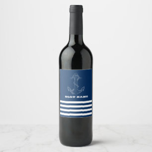 Nautical Anchor Navy Blue Striped Sailor Wine Label