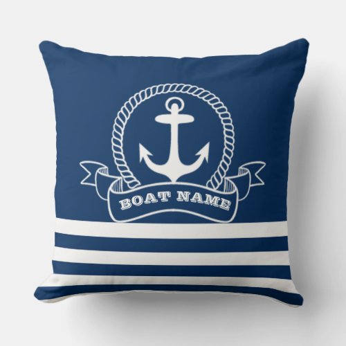 Nautical Anchor Navy Blue Striped  Throw Pillow