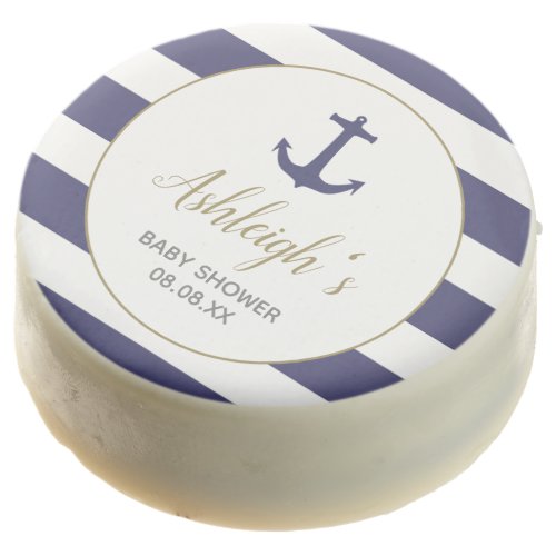 Nautical Anchor Navy Blue Stripes Boy Baby Shower Chocolate Covered Oreo