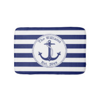 Nautical Anchor Navy Blue Stripes Family Name