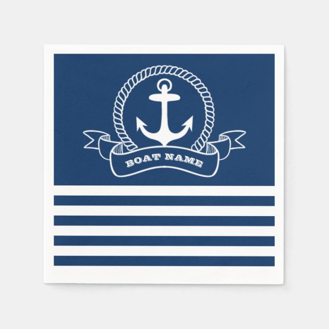 Nautical Anchor Navy Blue Stripes  Napkins (Front)