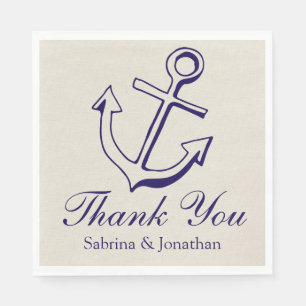 Nautical Anchor Navy Blue Tan Wedding Thank You Paper Napkins