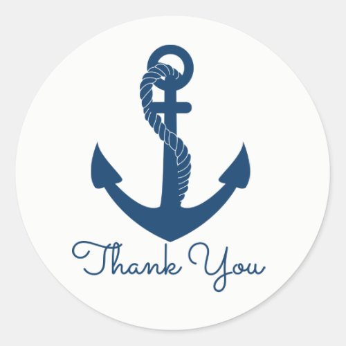 Nautical Anchor Navy Blue Thank You Beach Wedding Classic Round Sticker