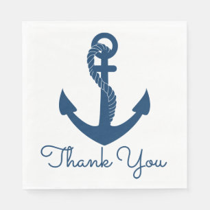 Nautical Anchor Navy Blue Thank You Wedding Beach Napkins