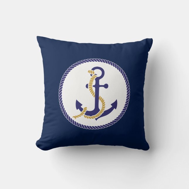 Nautical Anchor Navy Blue Throw Pillow (Front)
