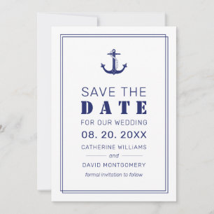 Nautical Anchor Navy Blue Typography Wedding Save The Date