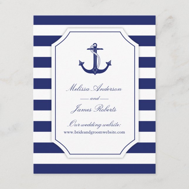 Nautical Anchor Navy Blue Wedding Details Enclosure Card (Front)