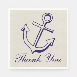 Nautical Anchor Navy Blue Wedding Tan Thank You Paper Napkins
